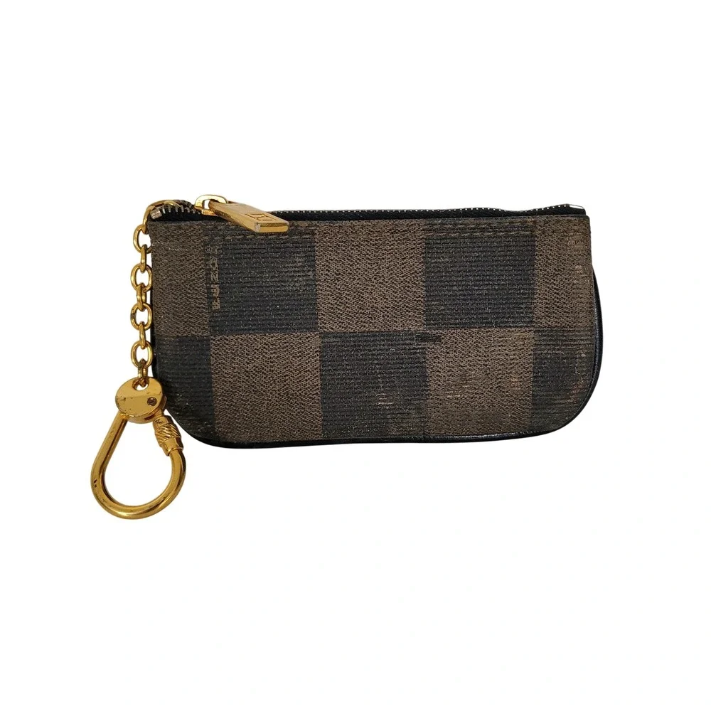 Fendi Zucca Canvas Key Pouch Brown Black Monogram Coin Case Wallet Italy